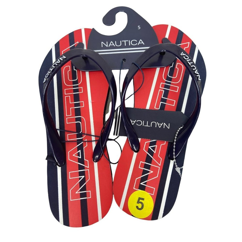 Nautica Kids KW2015 Hatcher 28 Flip Flops Sandals Blue Red Striped Size 5